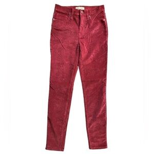 NWT Madewell 10" High Rise Skinny Red Wine Maroon Velvet Jeans Pants Size 26